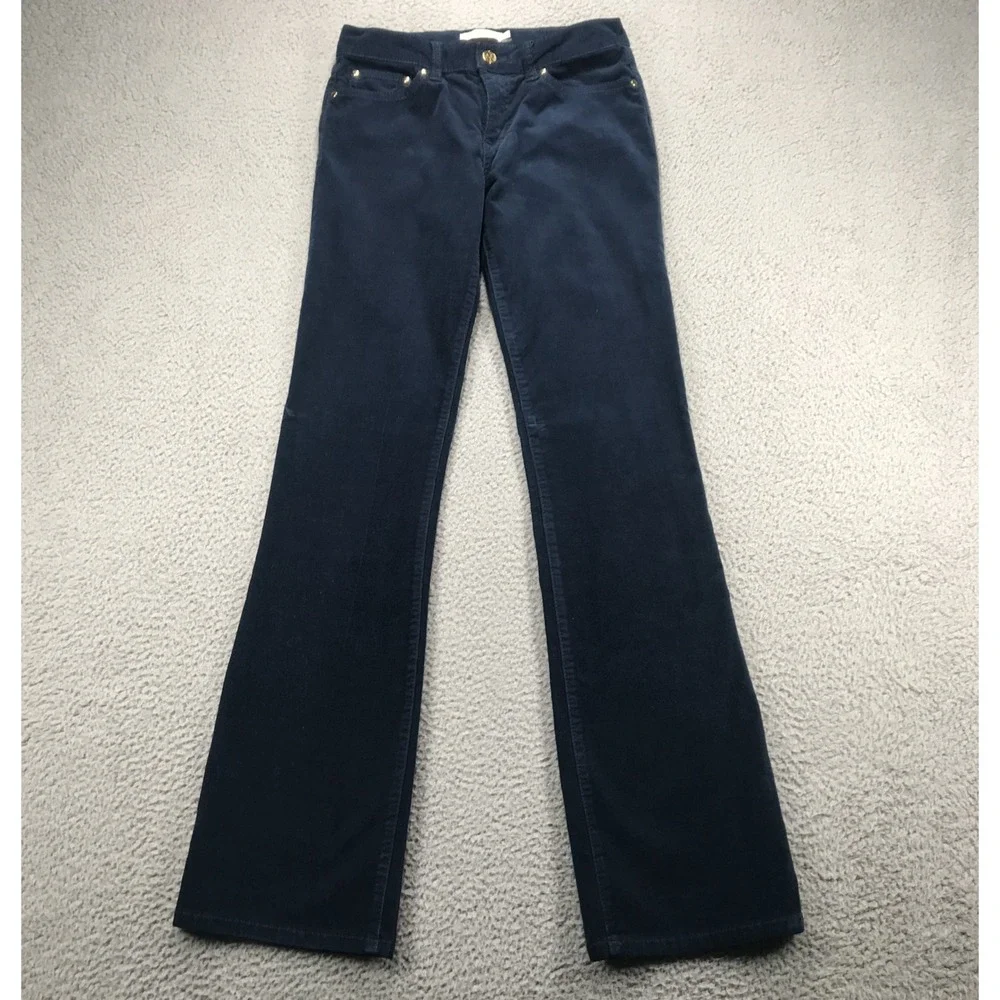 Tory Burch Pants Womens 26 Navy Blue Bootcut Corduroy Low Rise 33 Inseam Pockets